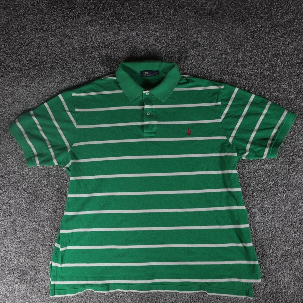 Polo Ralph Lauren Men's 2XB Big Green White Striped Polo Shirt Red Pony